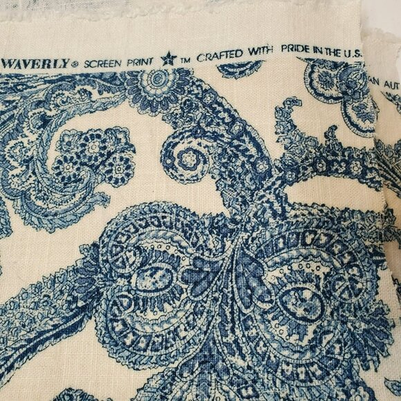 Waverly "Hidden Treasure" Blue and White Paisley Fabric 52x34 1.5Y Linen Cotton - Picture 7 of 7